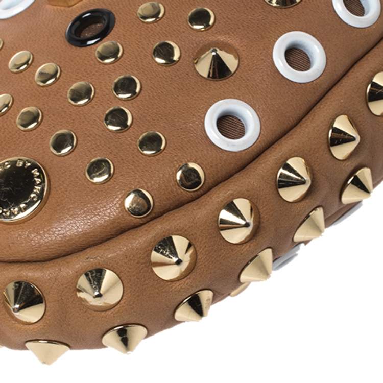 Pre Owned Marc by Marc Jacobs Tan Leather Studded Round Crossbody Bag