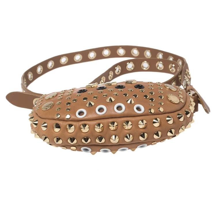 Pre Owned Marc by Marc Jacobs Tan Leather Studded Round Crossbody Bag