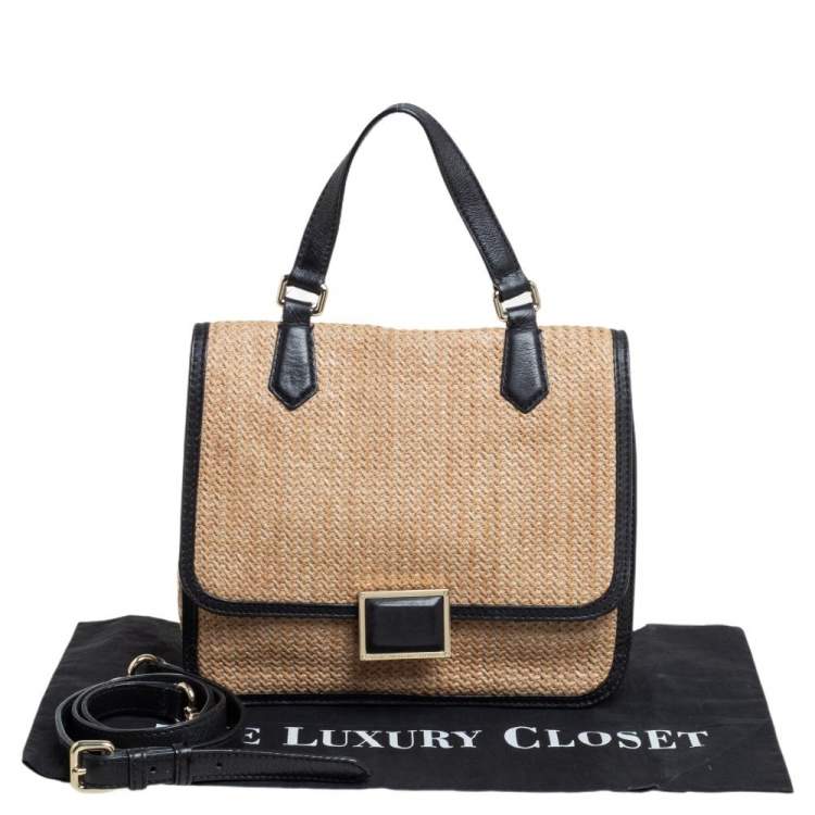 Pre Owned Marc by Marc Jacobs Beige/Black Leather And Straw Top Handle Bag