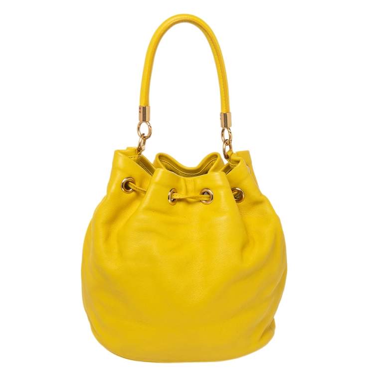 Pre Owned Marc by Marc Jacobs Yellow Leather Too Hot To Handle Drawstring Hobo