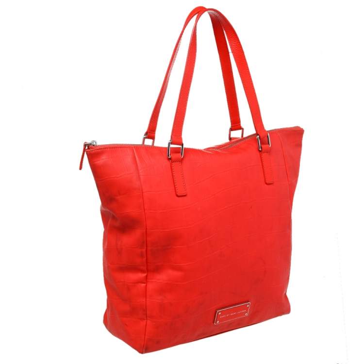 Pre Owned Marc by Marc Jacobs Bright Orange Croc Embossed PVC And Leather Tote