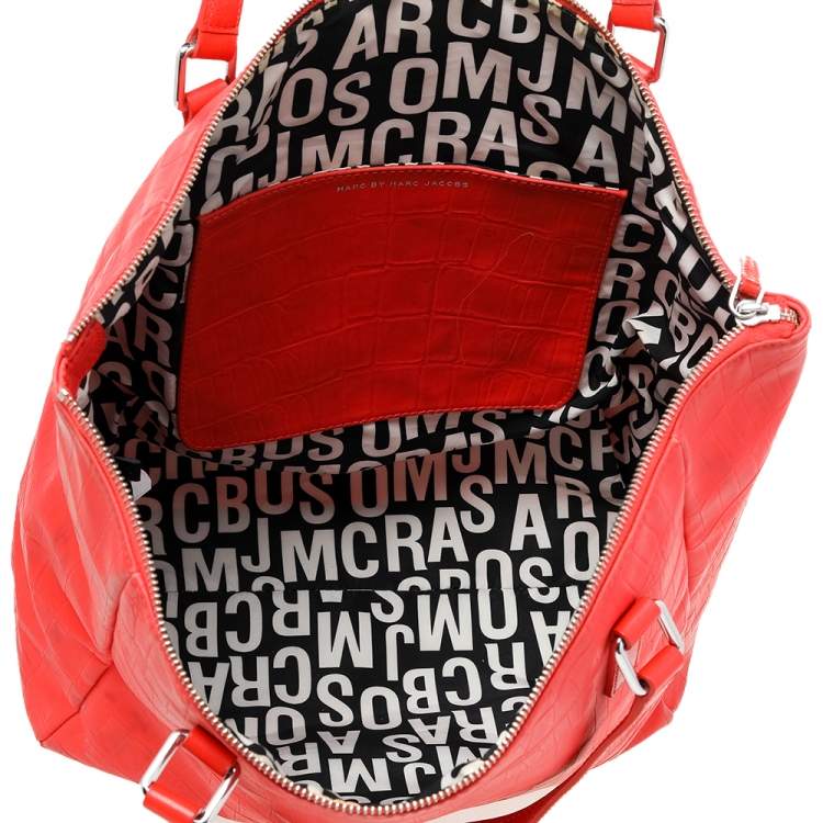 Pre Owned Marc by Marc Jacobs Bright Orange Croc Embossed PVC And Leather Tote