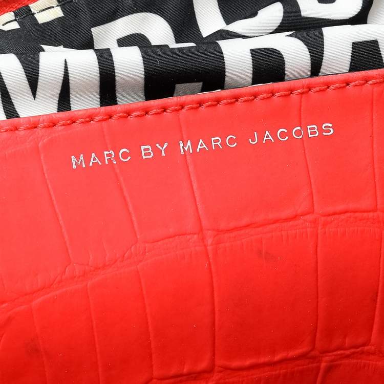 Pre Owned Marc by Marc Jacobs Bright Orange Croc Embossed PVC And Leather Tote