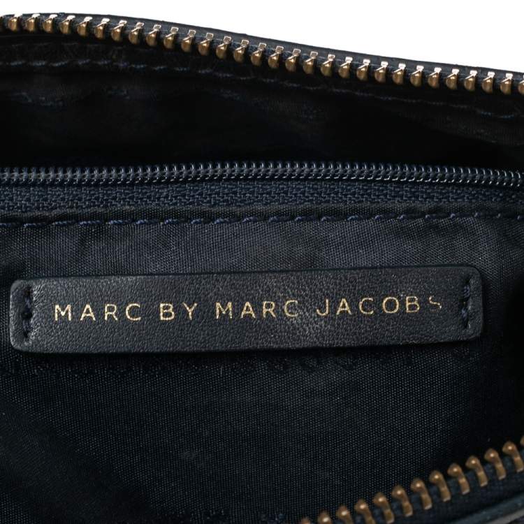 Pre Owned Marc By Marc Jacobs Navy Blue Leather Zip Crossbody Bag