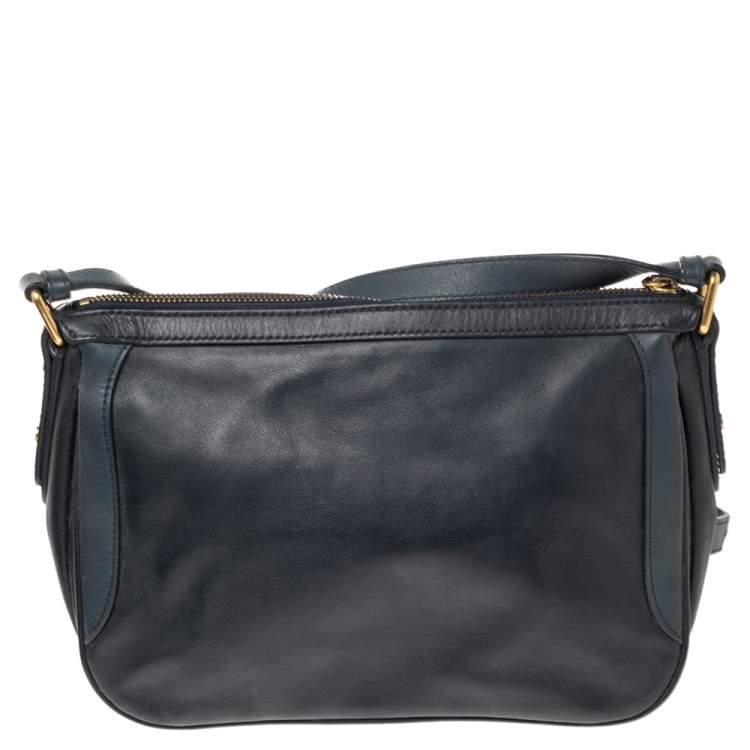 Pre Owned Marc By Marc Jacobs Navy Blue Leather Zip Crossbody Bag