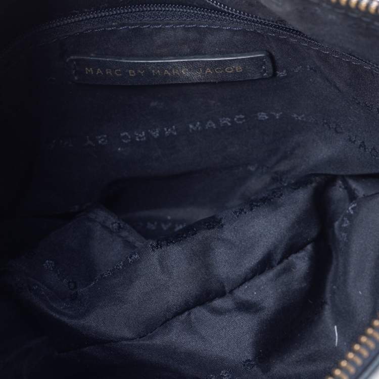 Pre Owned Marc By Marc Jacobs Navy Blue Leather Zip Crossbody Bag