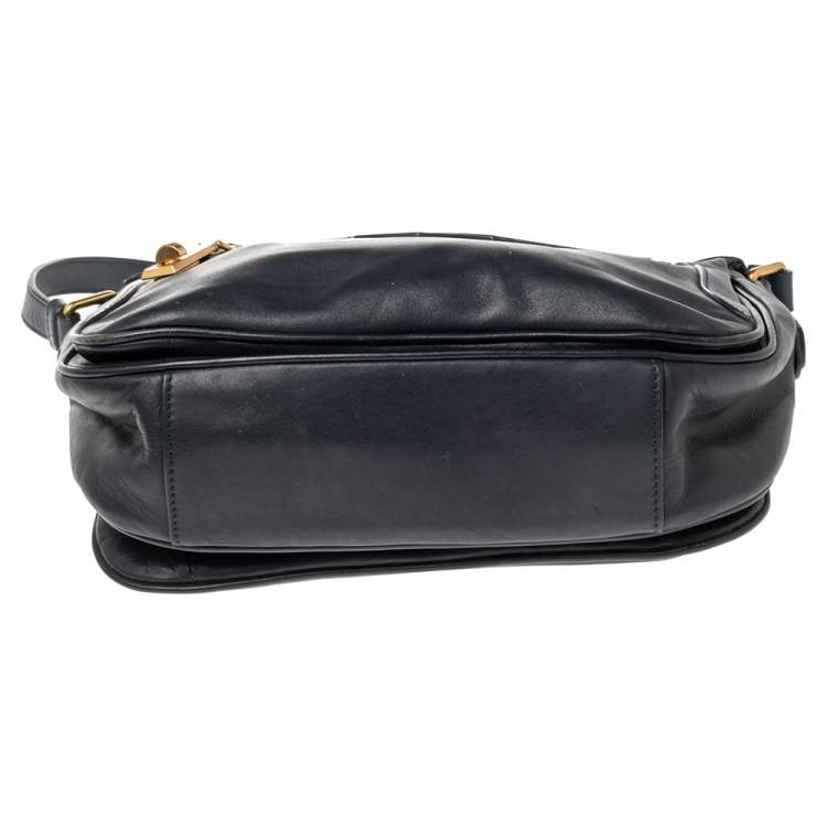Pre Owned Marc By Marc Jacobs Navy Blue Leather Zip Crossbody Bag