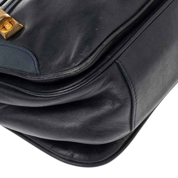 Pre Owned Marc By Marc Jacobs Navy Blue Leather Zip Crossbody Bag