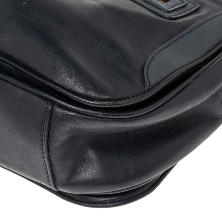 Pre Owned Marc By Marc Jacobs Navy Blue Leather Zip Crossbody Bag