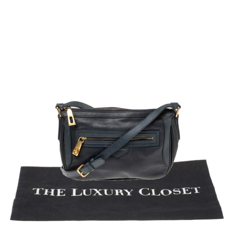 Pre Owned Marc By Marc Jacobs Navy Blue Leather Zip Crossbody Bag