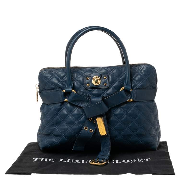 Pre Owned  Marc Jacobs Blue Quilted Leather Bruna Belted Tote