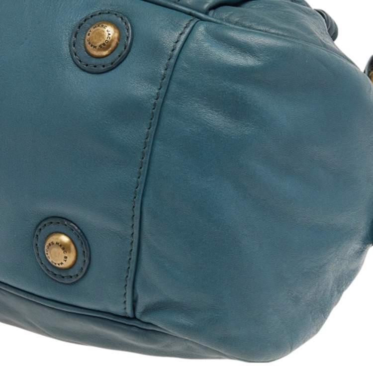 Pre Owned Marc by Marc Jacobs Teal Leather Totally Turnlock Benny Satchel