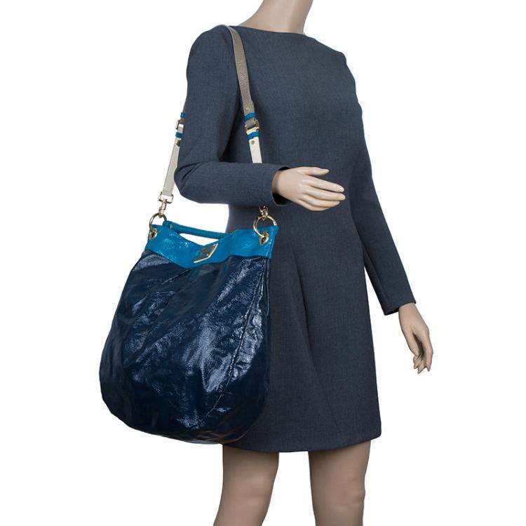 Pre Owned Marc by Marc Jacobs Navy Blue Bicolor Patent Leather Classic Q Hillier Hobo