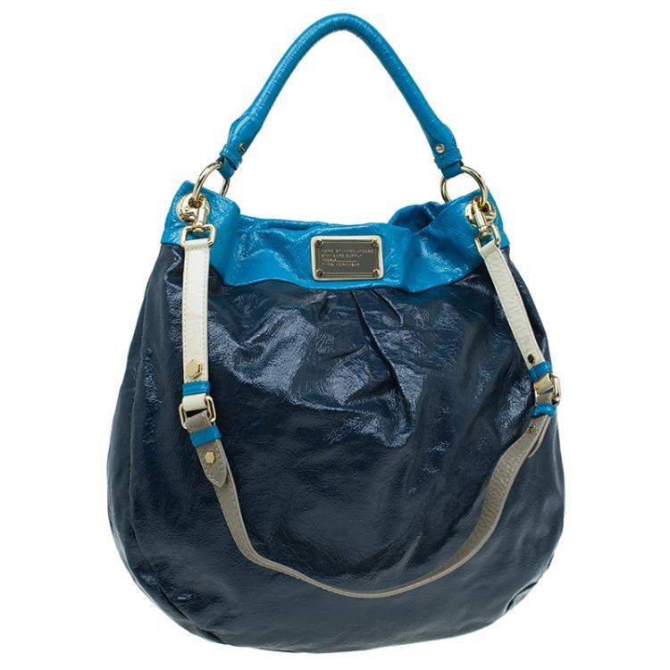 Pre Owned Marc by Marc Jacobs Navy Blue Bicolor Patent Leather Classic Q Hillier Hobo
