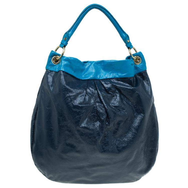 Pre Owned Marc by Marc Jacobs Navy Blue Bicolor Patent Leather Classic Q Hillier Hobo