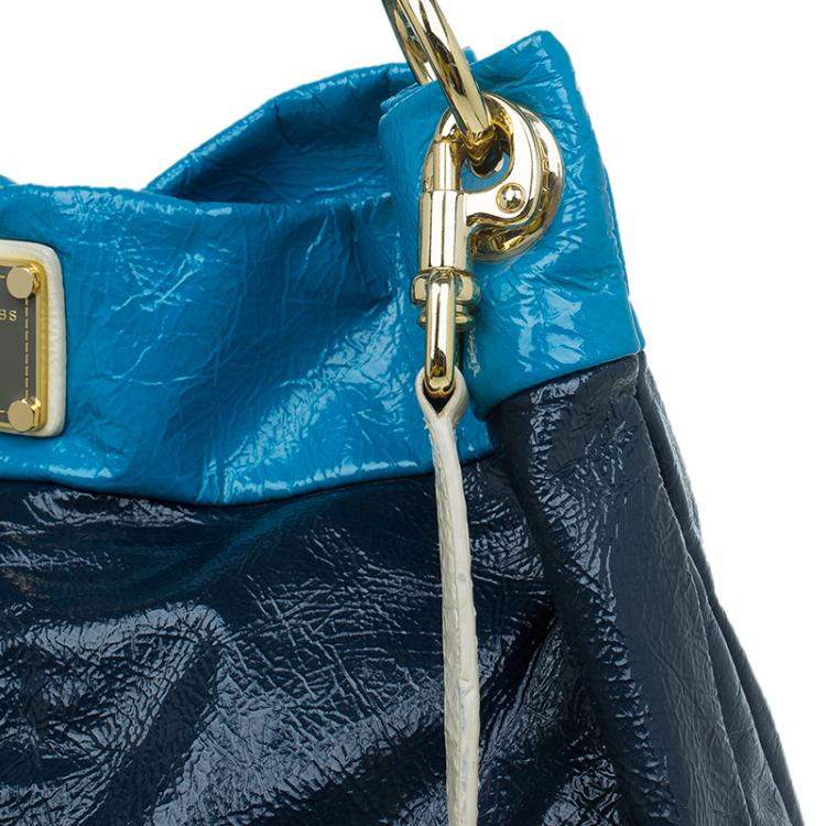 Pre Owned Marc by Marc Jacobs Navy Blue Bicolor Patent Leather Classic Q Hillier Hobo