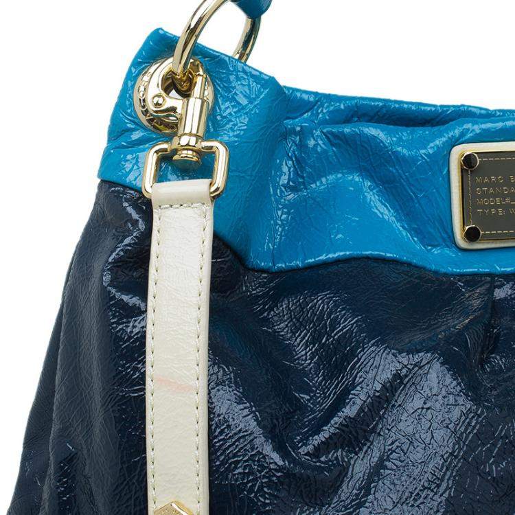 Pre Owned Marc by Marc Jacobs Navy Blue Bicolor Patent Leather Classic Q Hillier Hobo