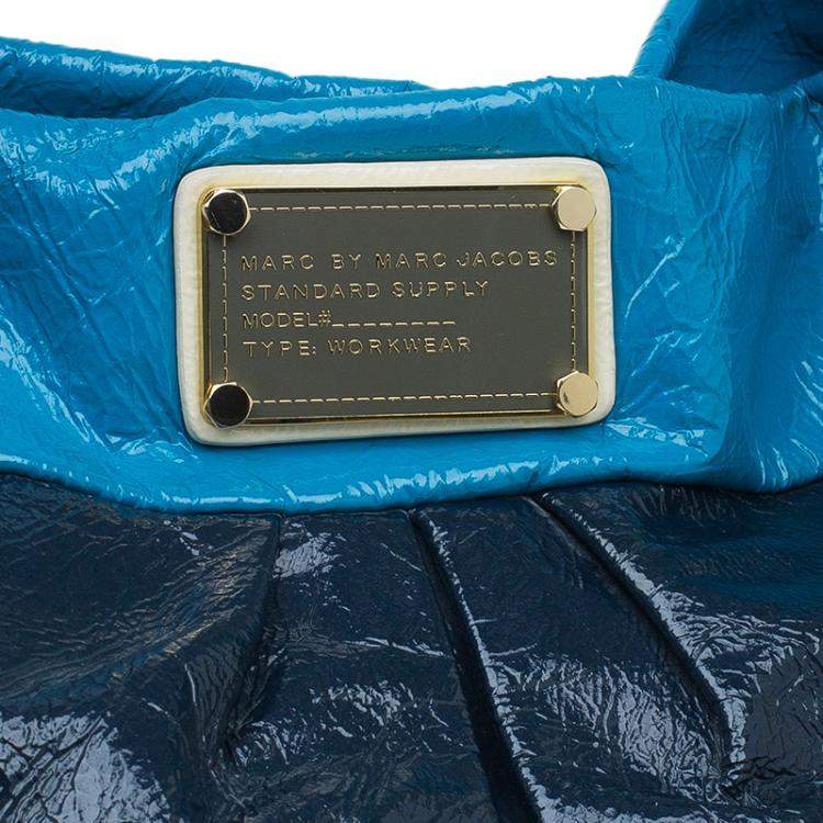 Pre Owned Marc by Marc Jacobs Navy Blue Bicolor Patent Leather Classic Q Hillier Hobo