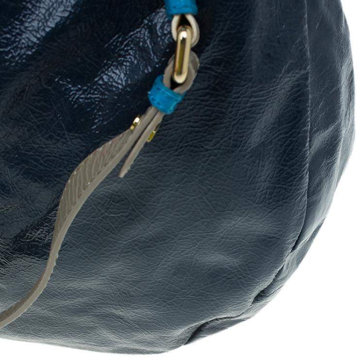 Pre Owned Marc by Marc Jacobs Navy Blue Bicolor Patent Leather Classic Q Hillier Hobo
