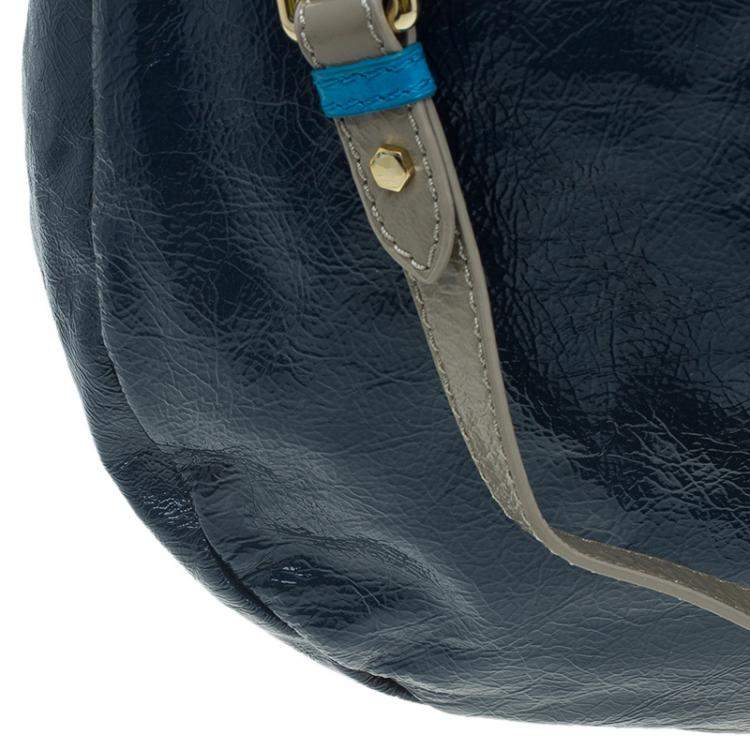 Pre Owned Marc by Marc Jacobs Navy Blue Bicolor Patent Leather Classic Q Hillier Hobo