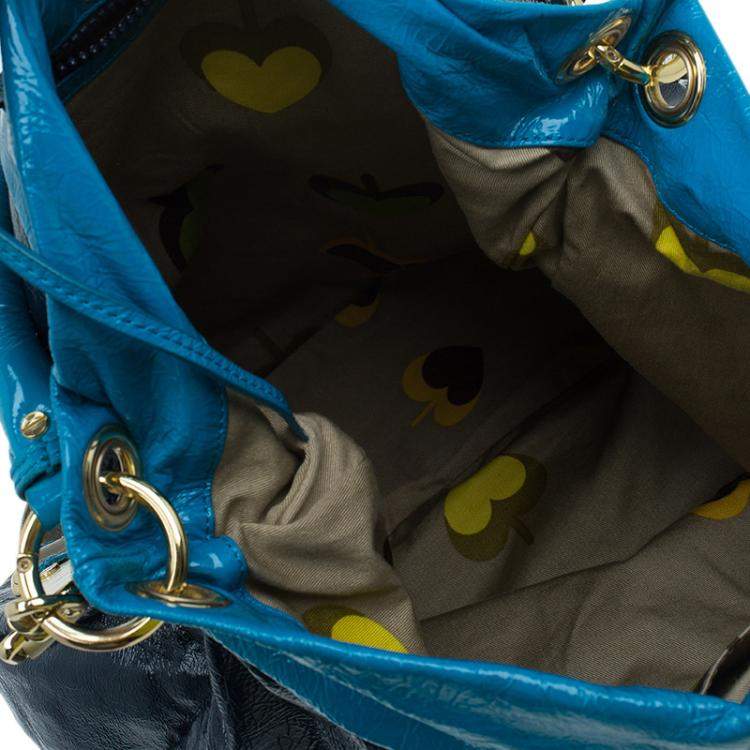 Pre Owned Marc by Marc Jacobs Navy Blue Bicolor Patent Leather Classic Q Hillier Hobo