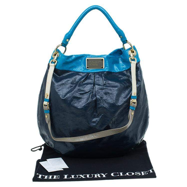 Pre Owned Marc by Marc Jacobs Navy Blue Bicolor Patent Leather Classic Q Hillier Hobo