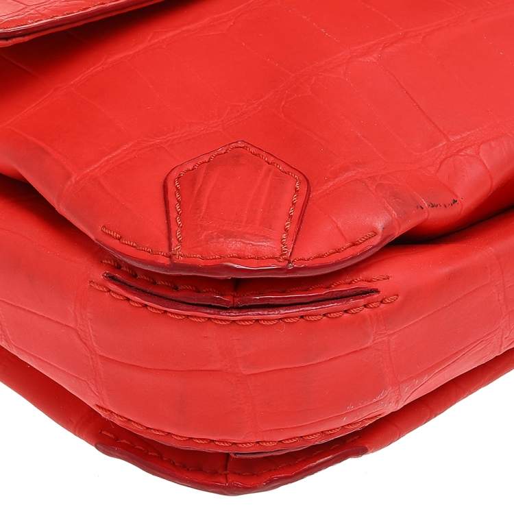 Pre Owned Marc by Marc Jacobs Bright Orange Croc Embossed PVC Top Handle Bag