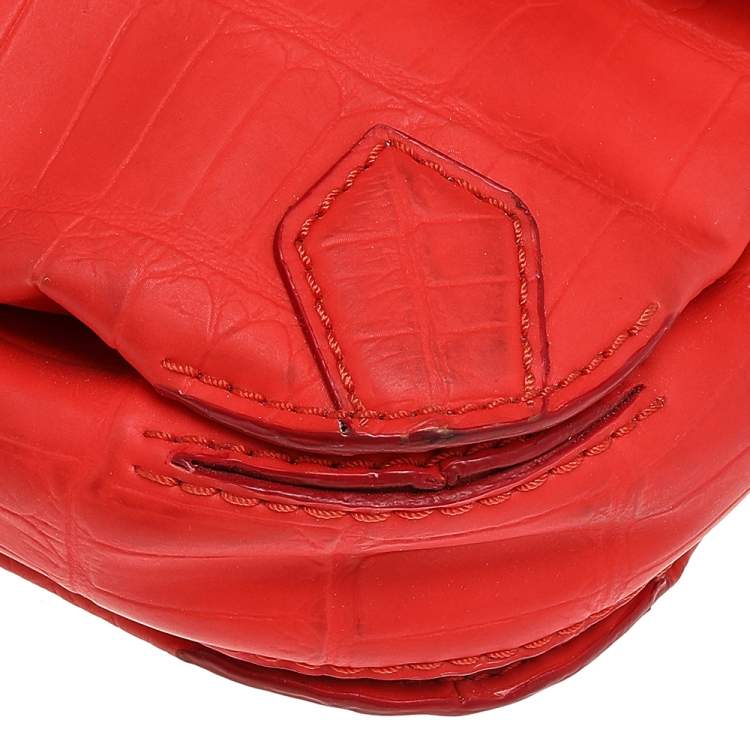 Pre Owned Marc by Marc Jacobs Bright Orange Croc Embossed PVC Top Handle Bag
