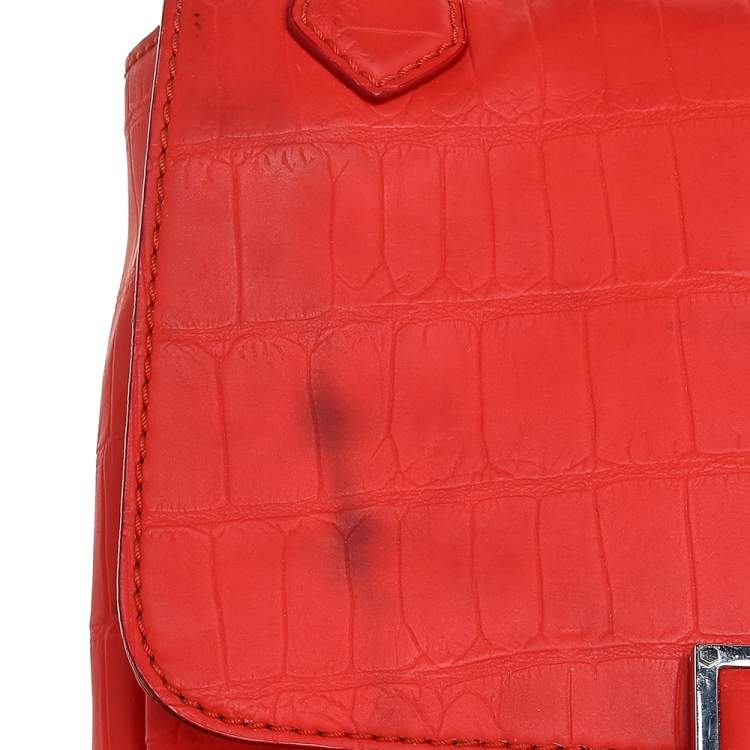 Pre Owned Marc by Marc Jacobs Bright Orange Croc Embossed PVC Top Handle Bag