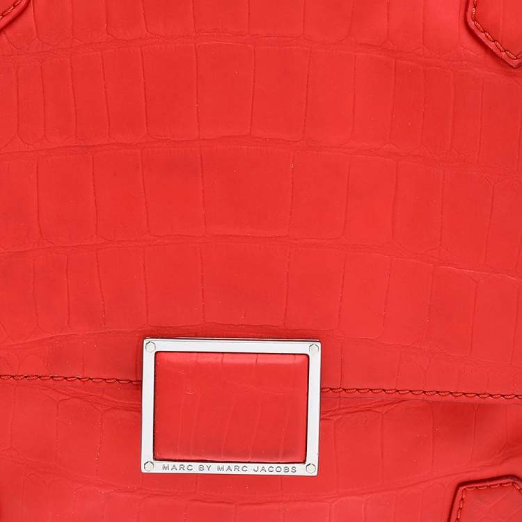 Pre Owned Marc by Marc Jacobs Bright Orange Croc Embossed PVC Top Handle Bag