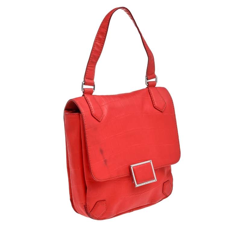Pre Owned Marc by Marc Jacobs Bright Orange Croc Embossed PVC Top Handle Bag