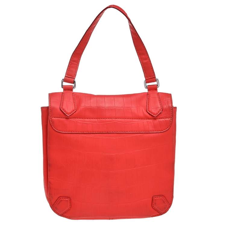 Pre Owned Marc by Marc Jacobs Bright Orange Croc Embossed PVC Top Handle Bag