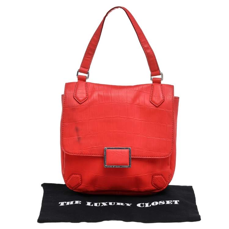 Pre Owned Marc by Marc Jacobs Bright Orange Croc Embossed PVC Top Handle Bag