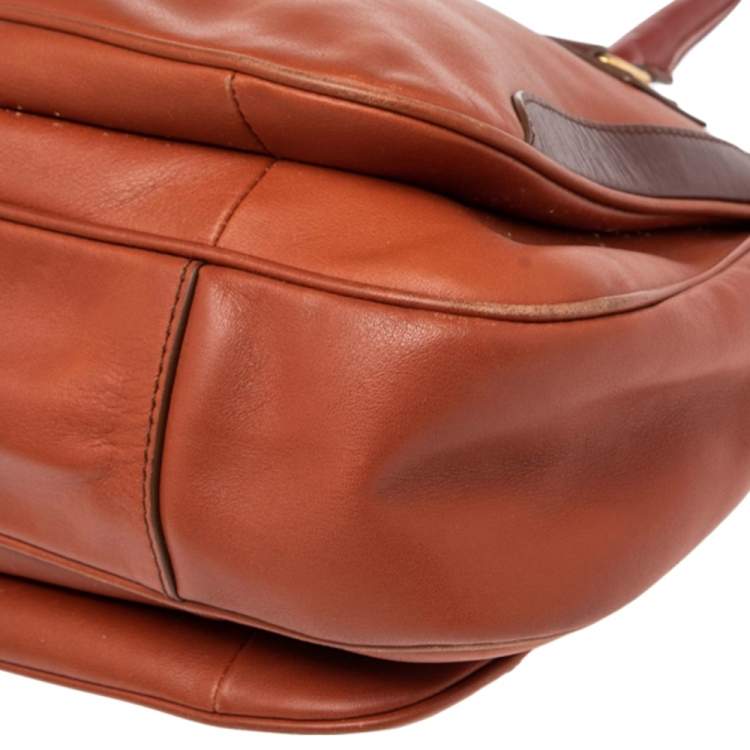Pre Owned Marc by Marc Jacobs Orange/Burgundy Leather Zipped Satchel