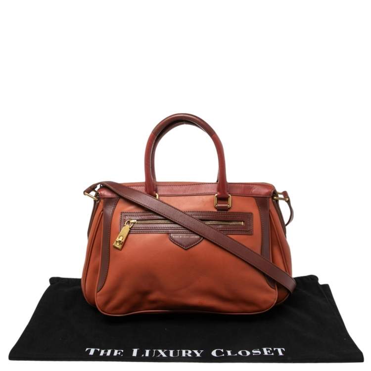 Pre Owned Marc by Marc Jacobs Orange/Burgundy Leather Zipped Satchel