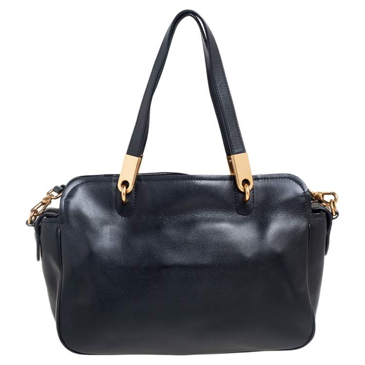 Pre Owned Marc by Marc Jacobs Black/Cream Leather Ligero Satchel
