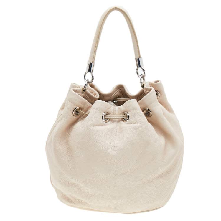 Pre Owned Marc By Marc Jacobs White Leather Too Hot to Handle Drawstring Bucket Bag