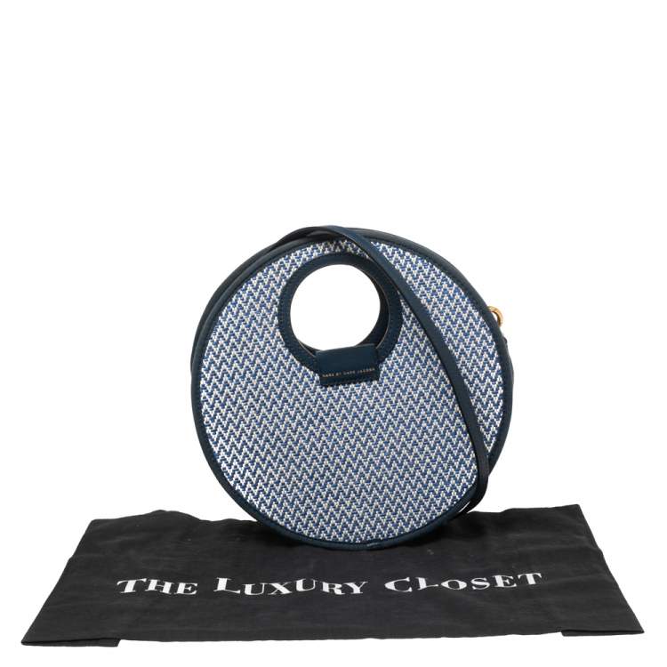 Pre Owned Marc by Marc Jacobs Blue/White Woven Raffia Isle De Sea Crossbody Bag