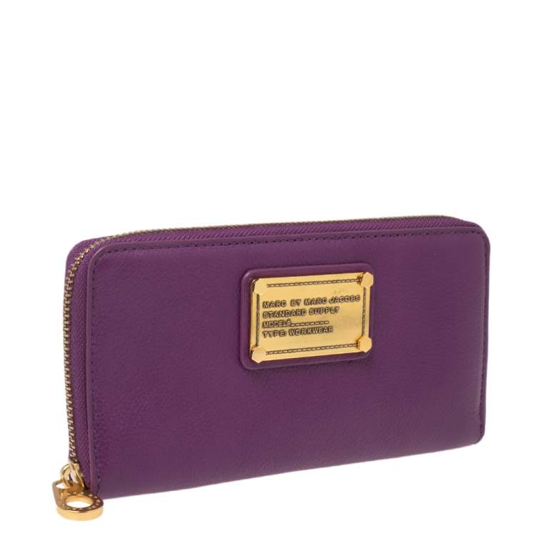 Pre Owned Marc by Marc Jacobs Purple Leather Zip Around Continental Wallet