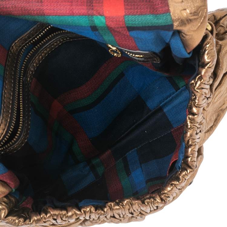 Pre Owned Marc By Marc Jacobs Bronze Embossed Leather Dreamy Logo Linda Clutch