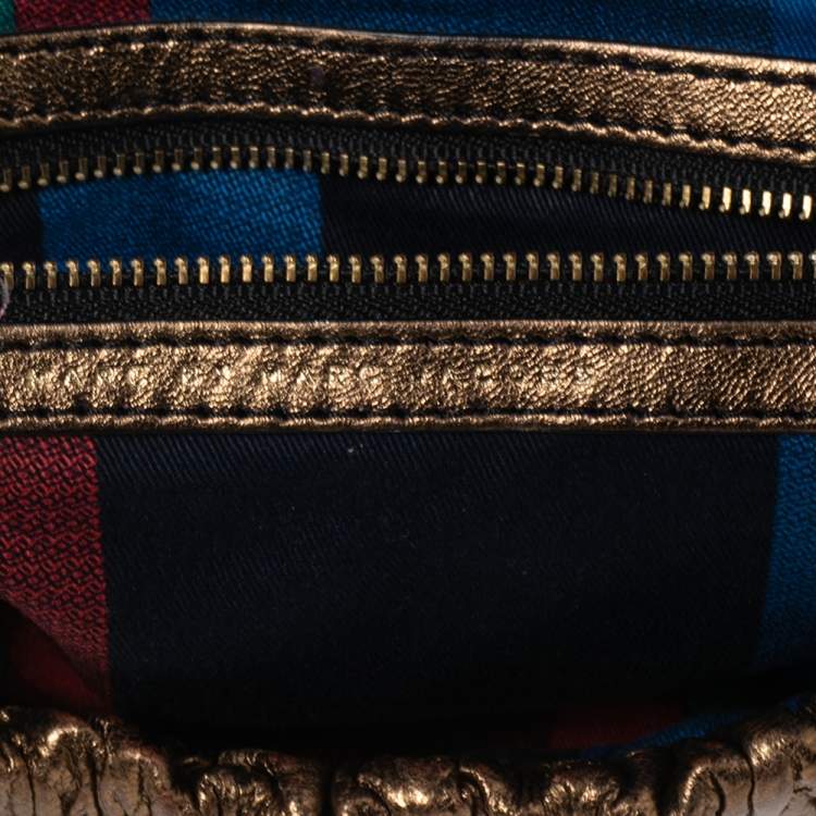 Pre Owned Marc By Marc Jacobs Bronze Embossed Leather Dreamy Logo Linda Clutch