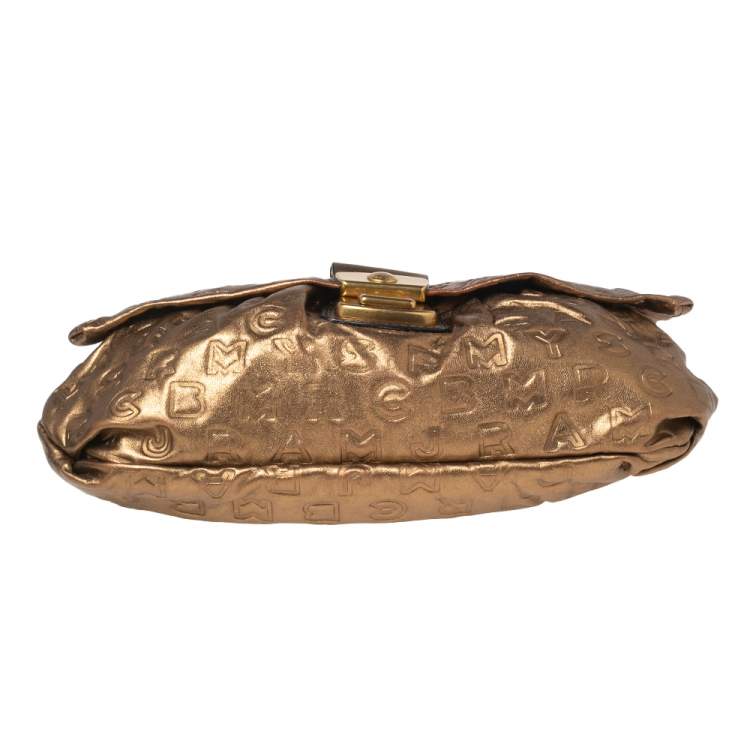Pre Owned Marc By Marc Jacobs Bronze Embossed Leather Dreamy Logo Linda Clutch