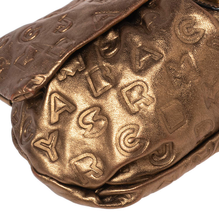 Pre Owned Marc By Marc Jacobs Bronze Embossed Leather Dreamy Logo Linda Clutch