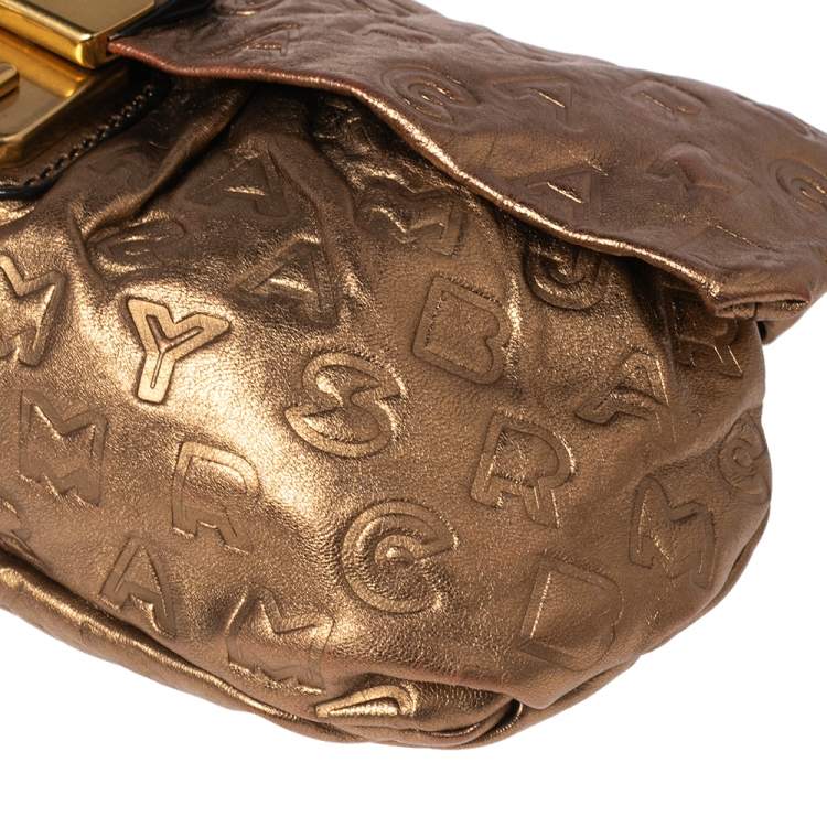 Pre Owned Marc By Marc Jacobs Bronze Embossed Leather Dreamy Logo Linda Clutch