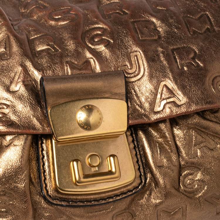 Pre Owned Marc By Marc Jacobs Bronze Embossed Leather Dreamy Logo Linda Clutch