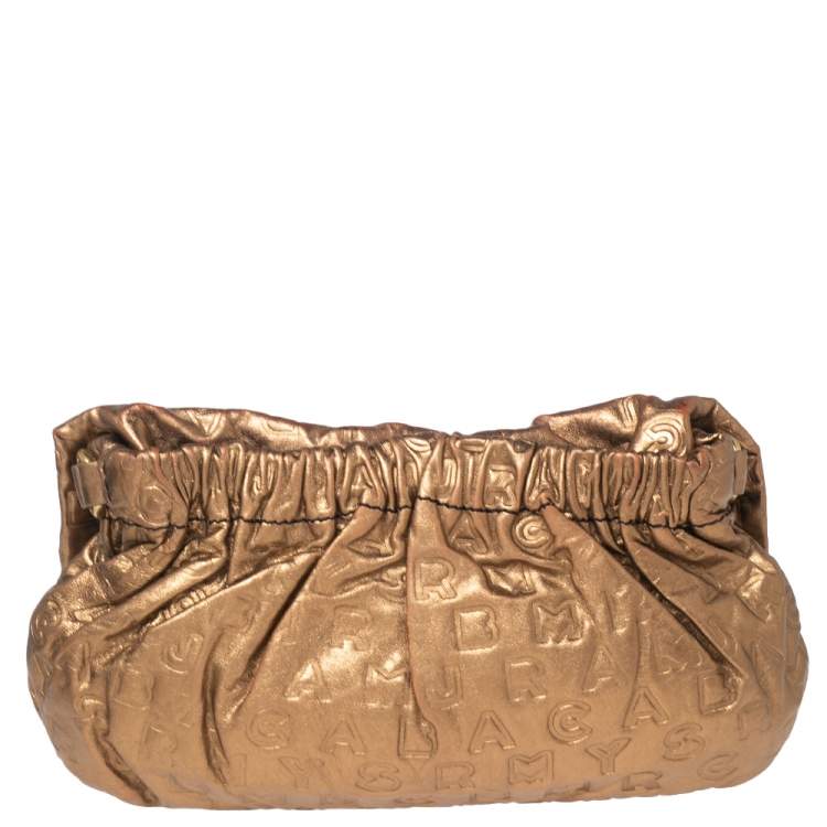 Pre Owned Marc By Marc Jacobs Bronze Embossed Leather Dreamy Logo Linda Clutch