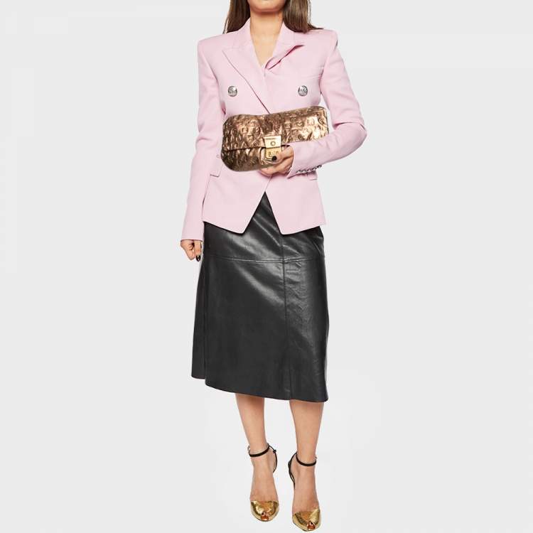 Pre Owned Marc By Marc Jacobs Bronze Embossed Leather Dreamy Logo Linda Clutch