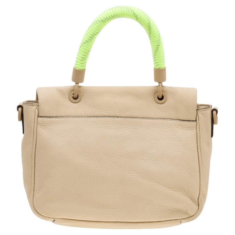 Pre Owned Marc by Marc Jacobs Cream/Neon Leather Novelty Too Hot to Handle Top Handle Bag