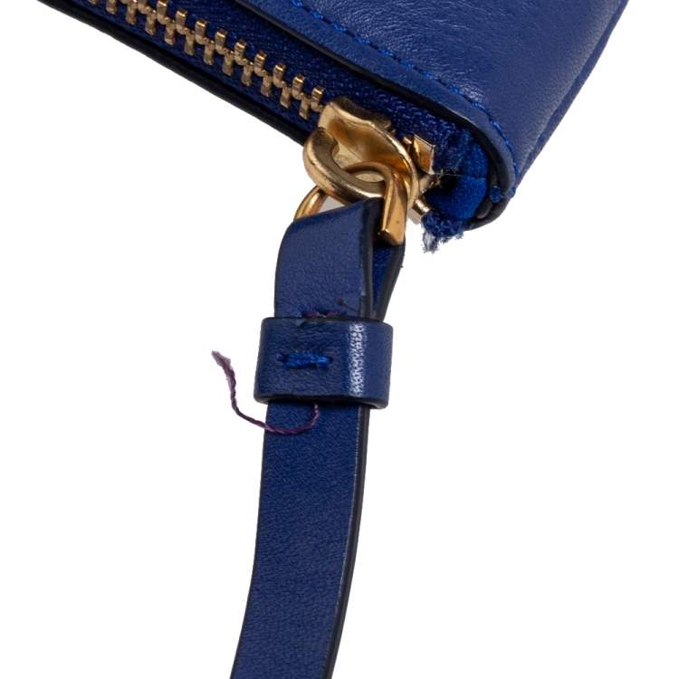 Pre Owned Marc by Marc Jacobs Blue Leather Floral Embossed Wristlet