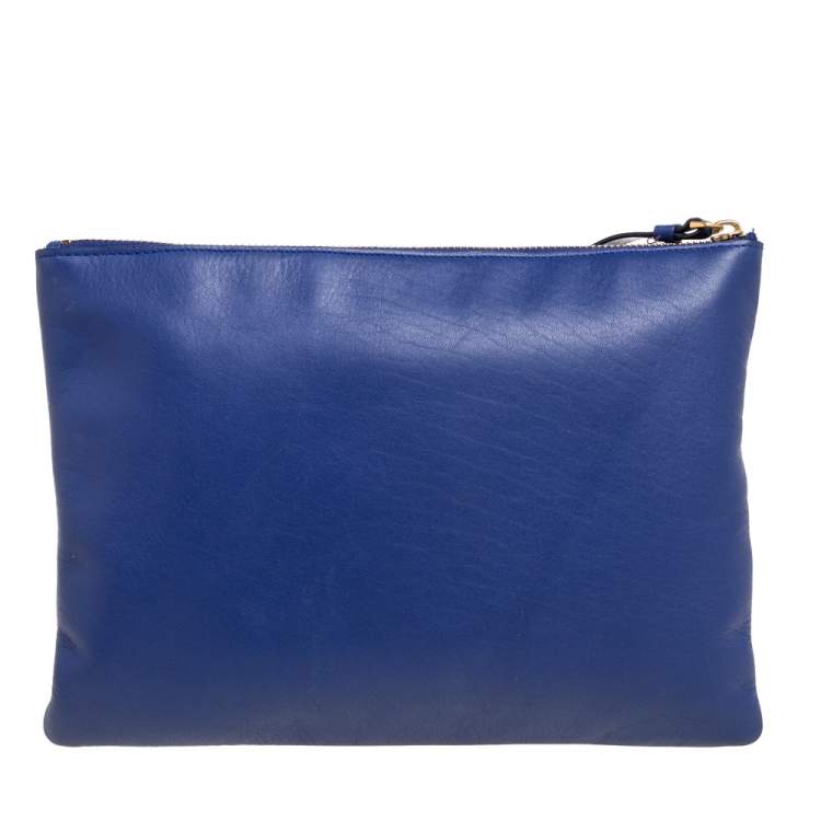 Pre Owned Marc by Marc Jacobs Blue Leather Floral Embossed Wristlet